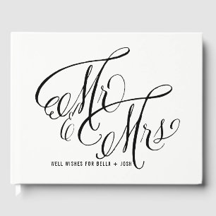 Libro De Visitas Sr. Blanco y Negro y la Sra. Elegant Script Boda