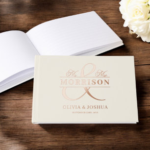Libro De Visitas Sr. Mrs. Photo Beige Elegant Wedding Rosa Gold