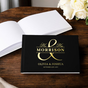 Libro De Visitas Sr. Mrs. Photo Black Elegant Modern Boda Gold