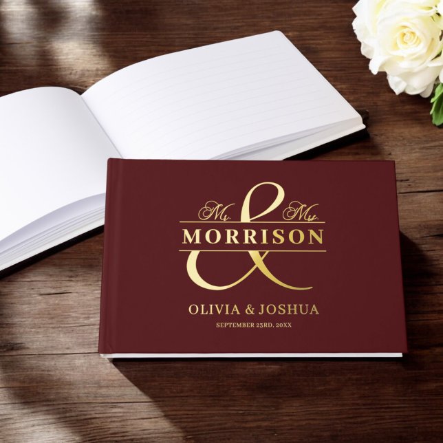 Libro De Visitas Sr. Mrs. Photo Burgundy Elegant Modern Boda Gold (Subido por el creador)