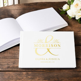 Libro De Visitas Sr. Mrs. Photo White Elegant Wedding Gold
