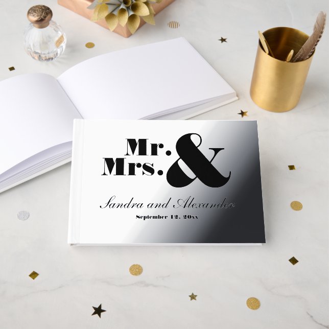 Libro De Visitas Sr. Sra. Simple Relieve metalizado plateado Boda d (Anverso Abierto)