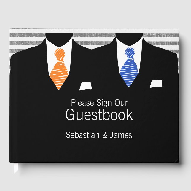 Libro De Visitas Sr. y Sr. Suit Naranja Blue Ties Gay Boda Personal (Anverso)