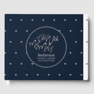 Libro De Visitas Sr. y Sra. Boda Navy Blue Silver Love Hearts