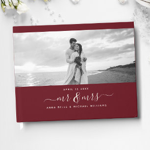 Libro De Visitas Sr. y Sra. Elegant Script Burgundy Photo Boda