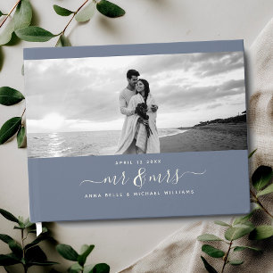 Libro De Visitas Sr. y Sra. Elegant Script Dusty Blue Photo Boda