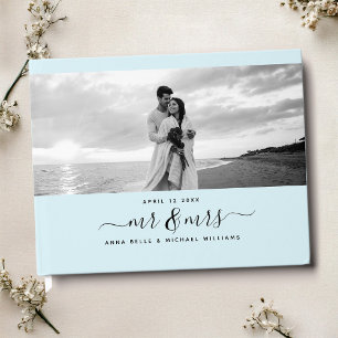 Libro De Visitas Sr. y Sra. Elegant Script Light Blue Photo Boda