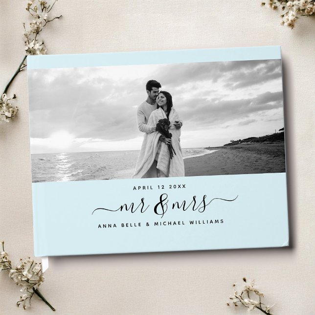 Libro De Visitas Sr. y Sra. Elegant Script Light Blue Photo Boda (Subido por el creador)