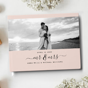 Libro De Visitas Sr. y Sra. Elegant Script Rubor Boda de fotos rosa