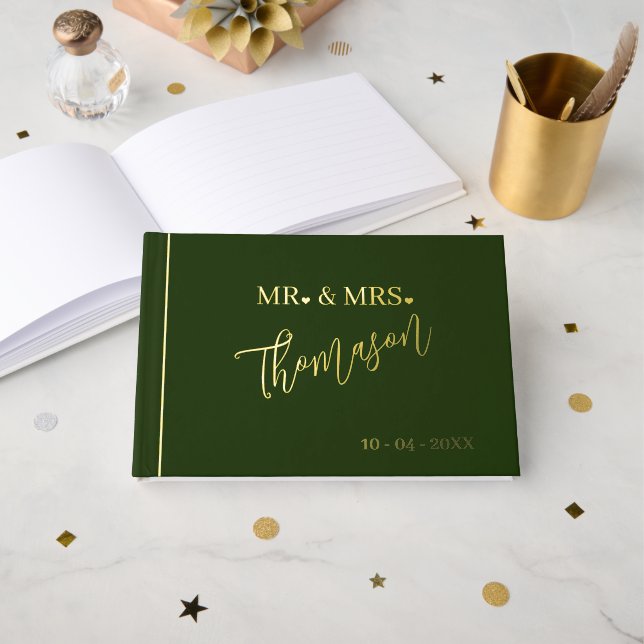 Libro De Visitas Sr y Sra Fecha del Día de la Boda Oro (Anverso Abierto)