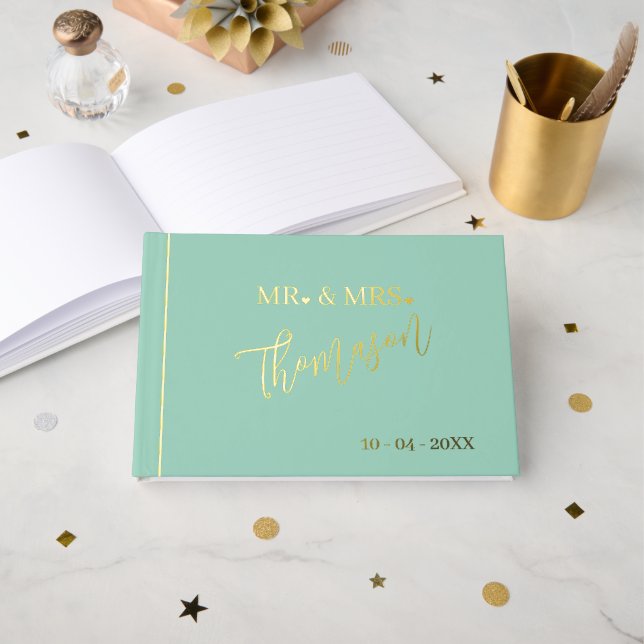 Libro De Visitas Sr y Sra Fecha del Día de la Boda Oro (Anverso Abierto)