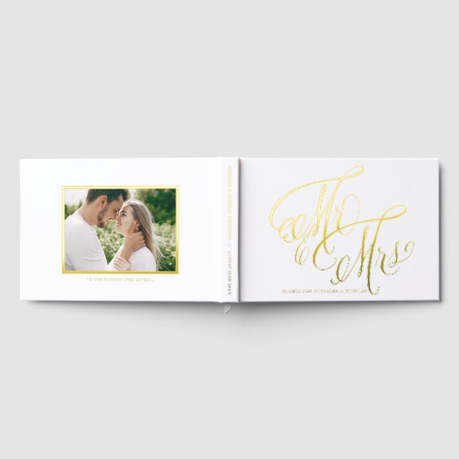 Libro De Visitas Sr. y Sra. Rustic Calligraphy Photo Boda (Lleno)