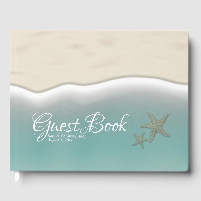 Libro De Visitas Starfish de playa, Blue Sea Water Ocean Sand Boda (Anverso)
