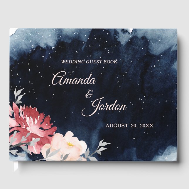 Libro De Visitas Starry Night Floral Boda Guest Book (Anverso)