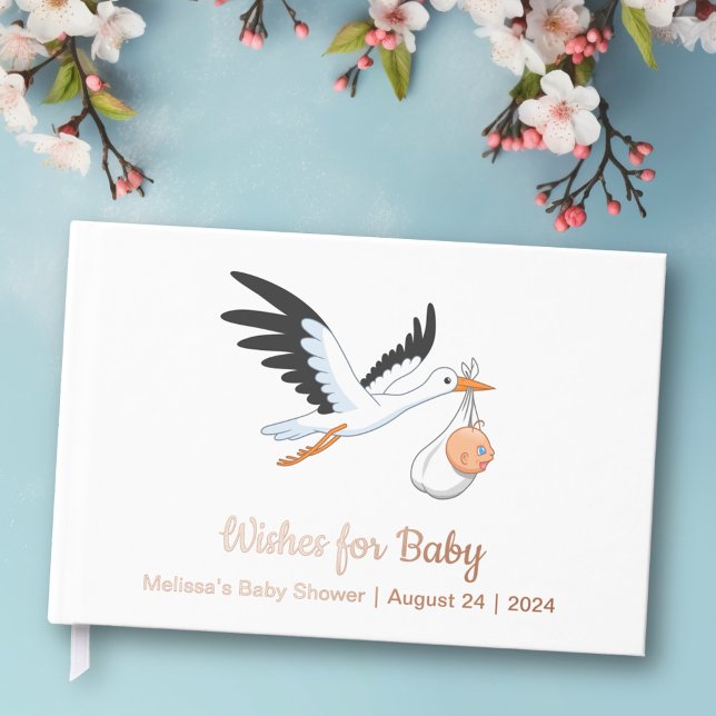 Libro De Visitas Stork en el Relieve metalizado Baby Shower blanco (Subido por el creador)
