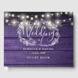 Libro De Visitas String Luces Floral Rustic Purple Wood Boda