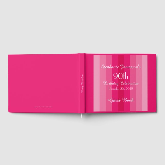 Libro De Visitas Stripe rosado, nombre, 90º aniversario de la fiest (Lleno)