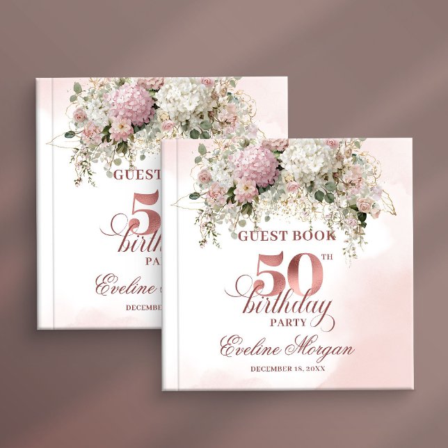 Libro De Visitas Stylish Rose Gold Blush Flowers 50th Birthday  (Stylish Rose Gold Blush Flowers 50th Birthday Party Guest Book

)