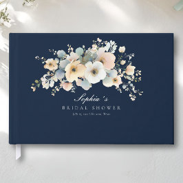 Libro De Visitas Suave Floración Elegante Ducha de Novia Azul