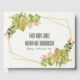 LIBRO DE VISITAS SUCCULENT CACTUS NARANJA FLORAL WATERCOLOR DE AGUA