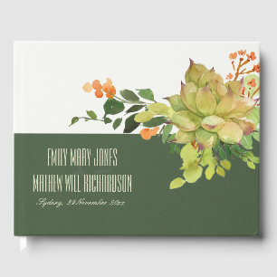 LIBRO DE VISITAS SUCCULTE NARANJA CACTUS FLORAL COLOR DE AGUA MONOG