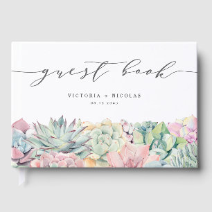 Libro De Visitas Suculento Boda de Garland de color de agua suave p