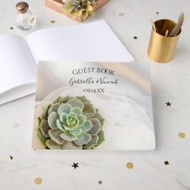 Libro De Visitas Suculento verde sobre el Boda blanco