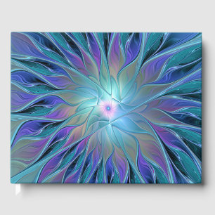 Libro De Visitas Sueño de Flor Morada Azul Arte Fractal Abstracto