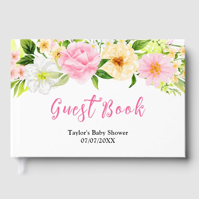 Libro De Visitas Summer Pink and Yellow Floral Baby Shower (Anverso)