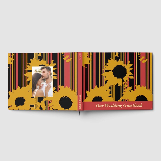 Libro De Visitas Sunflower Sunset Coral Gold Modern Wedding (Lleno)