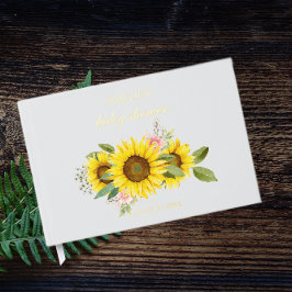 Libro De Visitas Sunflower Watercolor Pink Floral Baby Shower 