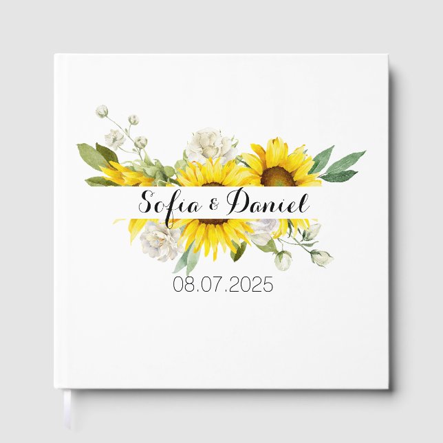 Libro De Visitas Sunflower white rose wedding white (Anverso)