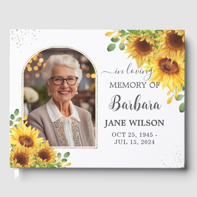 Libro De Visitas Sunflowers Floral Gold Memorial Funeral Photo (Anverso)