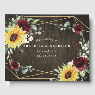 Libro De Visitas Sunflowers Rosas de Borgoña Boda geométrico ruso