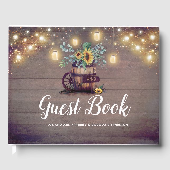 Libro De Visitas Sunflowers Rustic Country Fall Wedding (Anverso)