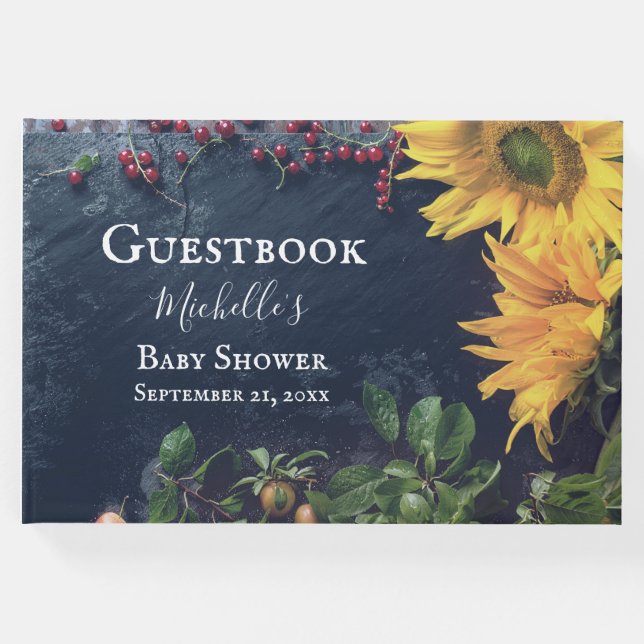 Libro De Visitas Sunflowers y Slate Rustic Country Baby Shower (Anverso)