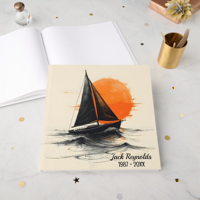 Libro De Visitas Sunrise Sailboat Silhouette para el servicio conme (Anverso Abierto)
