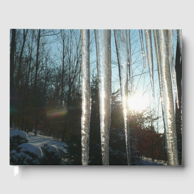 Libro De Visitas Sunrise Through Icicles Winter Nature Photography (Anverso)
