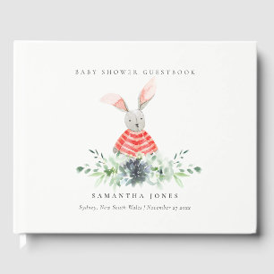 Libro De Visitas Suntuoso Baby Shower de follaje de conejo rosa