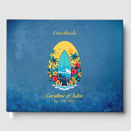 Libro De Visitas Surfboard elegante con flores tropicales exuberant