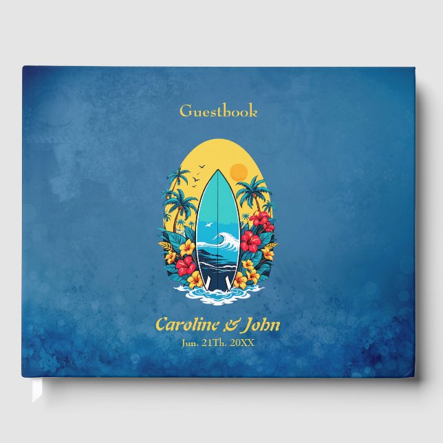 Libro De Visitas Surfboard elegante con flores tropicales exuberant (Anverso)