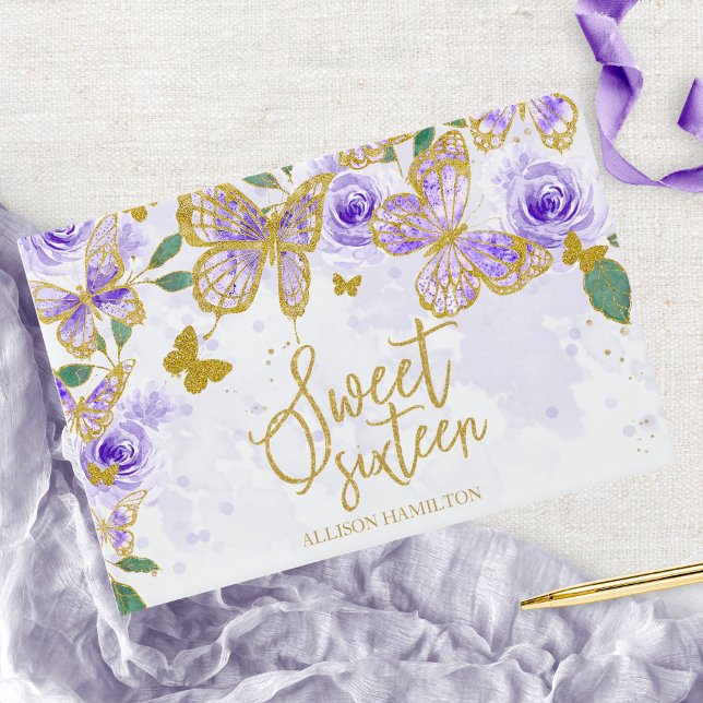 Libro De Visitas Sweet 16 Guest Book Gold Morple Butterfly Floral (Subido por el creador)