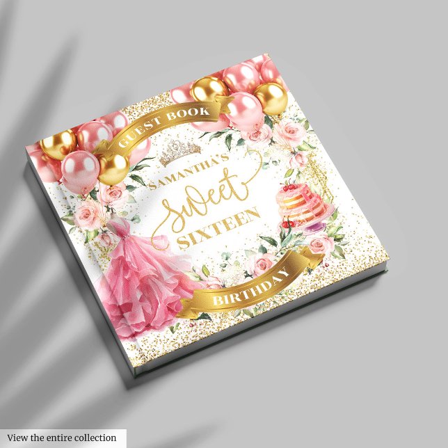 Libro De Visitas Sweet 16 Guest Book Rubor Flores rosas (Elegant Sweet Sixteen Guest Book Blush Gold)