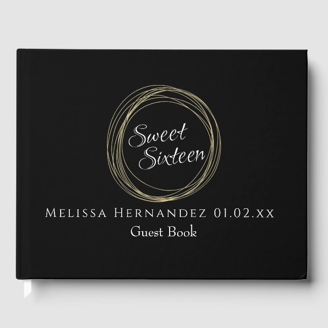 Libro De Visitas Sweet 16 Relieve metalizado dorado Lujo Circular F (Anverso)
