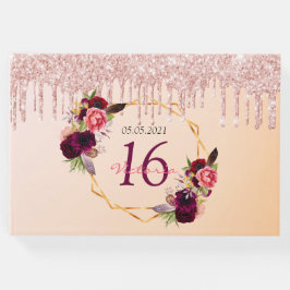 Libro De Visitas Sweet 16th cumpleaños florals rosa purpurina geomé