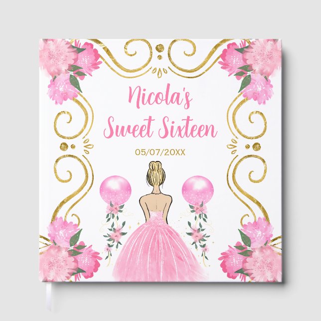 Libro De Visitas Sweet Sixteen Blonde Princess in Pink (Anverso)