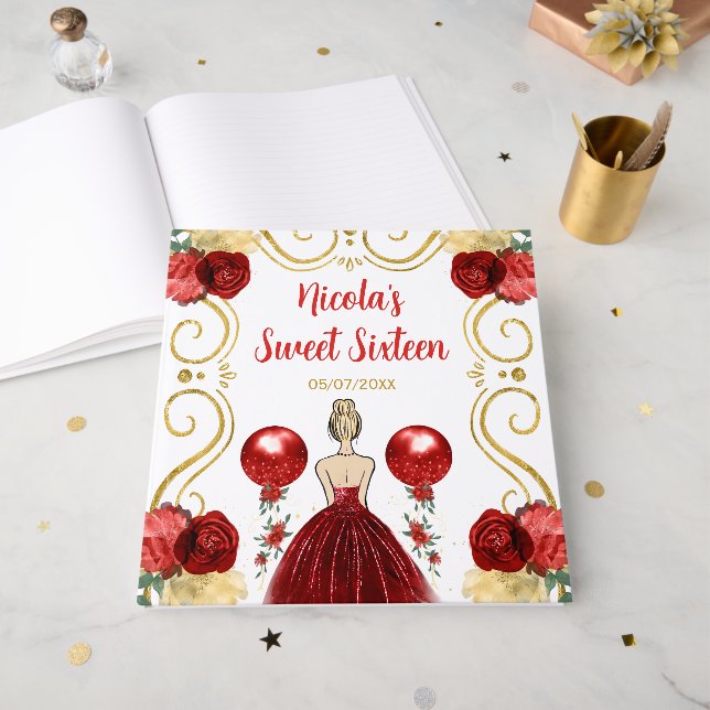 Libro De Visitas Sweet Sixteen Blonde Princess in Red (Anverso Abierto)