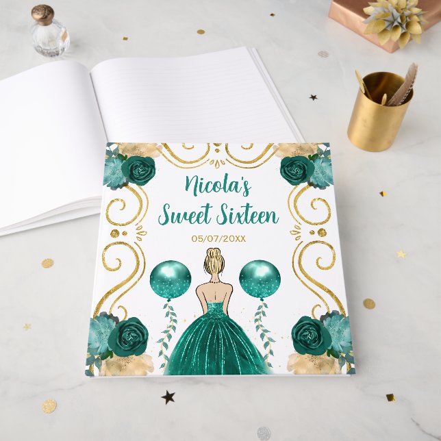 Libro De Visitas Sweet Sixteen Blonde Princess in Teal (Anverso Abierto)