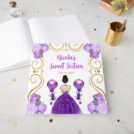 Libro De Visitas Sweet Sixteen Brown Hair Princess in Purple
