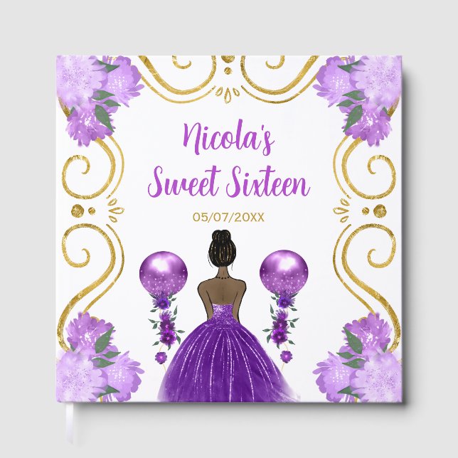 Libro De Visitas Sweet Sixteen Dark Skin Princess in Purple (Anverso)